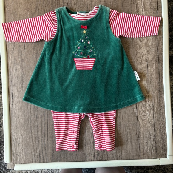 Vintage 2000s Y2K Christmas Tree Baby Dress Outfit Clothes Little Me 6 Months - Picture 1 of 11